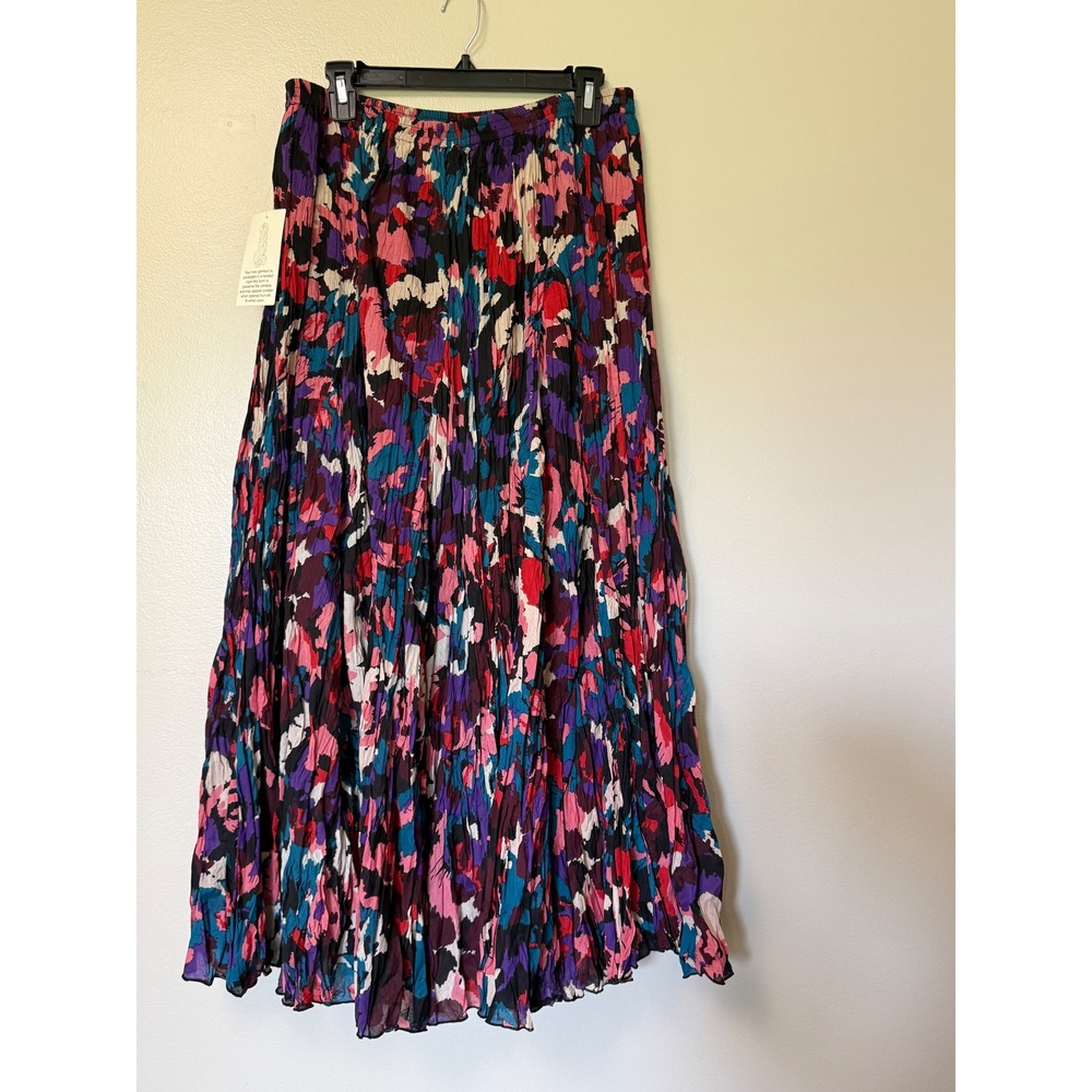 NEW Jessica Londo Pink Purple Abstract Floral Cotton Crinkle Maxi Skirt